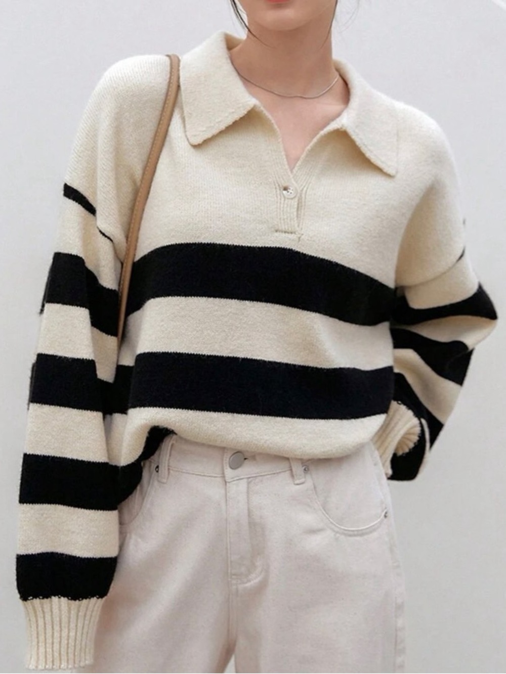 Dazy-Less black and cream striped polo sweater